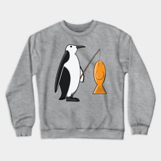 Penguin caught a Fish Cartoon Fishing Bird Crewneck Sweatshirt